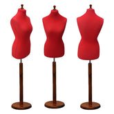 Display Geek Female Dressmakers Dummy Red Torso with Darkwood Round Base Stand